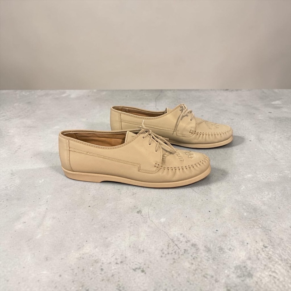 Soft‎ Spots Vintage Leather Oxford Shoes Beige Lace Up Moc Toe Women Size 10 M